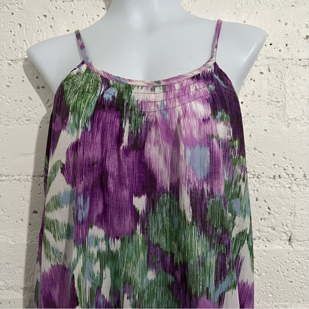 5/$25 Forever 21 Juniors Tank Top L Purple Green Adj Straps Cotton Watercolor - Picture 2 of 6